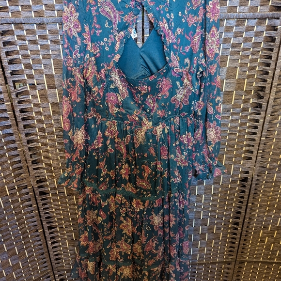 NWT Teal and Burgundy  Band Of The Free Maxi Sundress with Long Sleeves - Picture 8 of 9